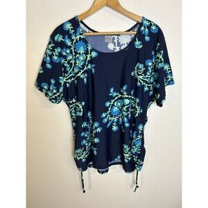 Ella Mar Swimming Top Floral Plus Size 3X Blue Short Sleeve Beach Vacation